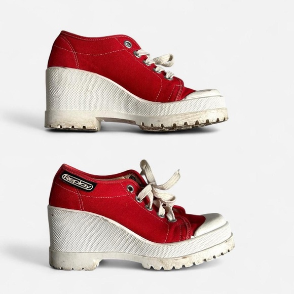 Vintage Replay Red Platform Sneaker Wedges - Picture 4 of 8